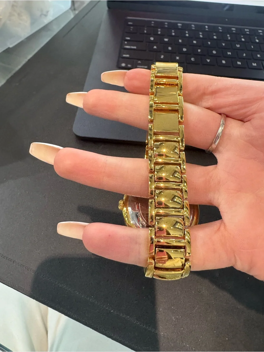 New DMQ Women’s Gold-Tone Round Dress Watch w/ Swirl Dial, Crystal Bezel